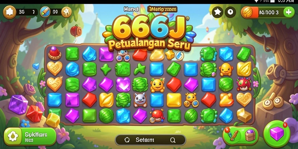 Screenshot menampilkan gameplay seru dalam <strong>666J</strong>, penuh warna dan tantangan Match-3.