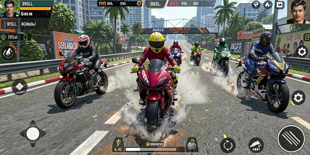 Tangkapan layar utama menampilkan aksi balapan motor yang mendebarkan di 99SLL.