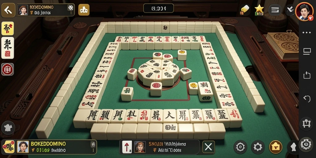 Screenshot gameplay BOKEDOMINO menunjukkan keseruan permainan Mahjong.