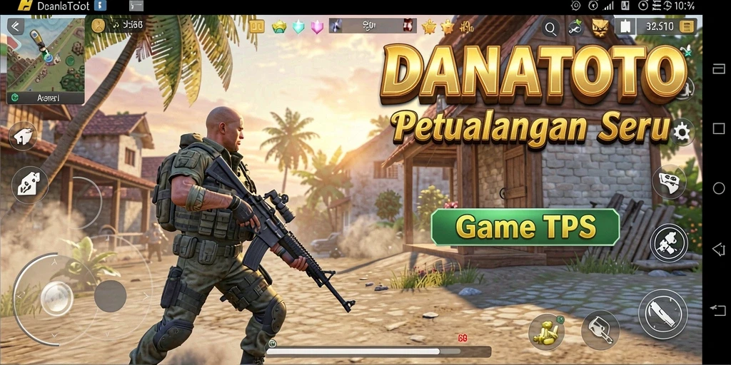 Screenshot utama DANATOTO menampilkan aksi intens dalam permainan TPS.