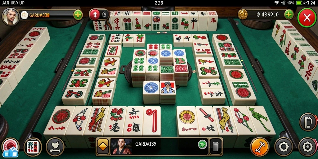 Tampilan gameplay Mahjong yang seru di GARUDA138.