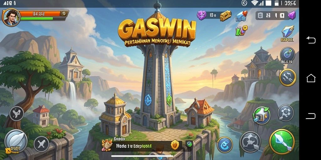 Tampilan gameplay GASWIN yang seru dalam pertahanan menara.