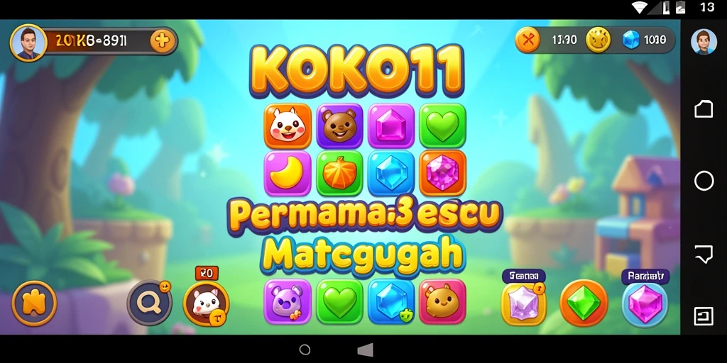 Screenshot gameplay KOKO11 menampilkan level Match-3 yang penuh warna.