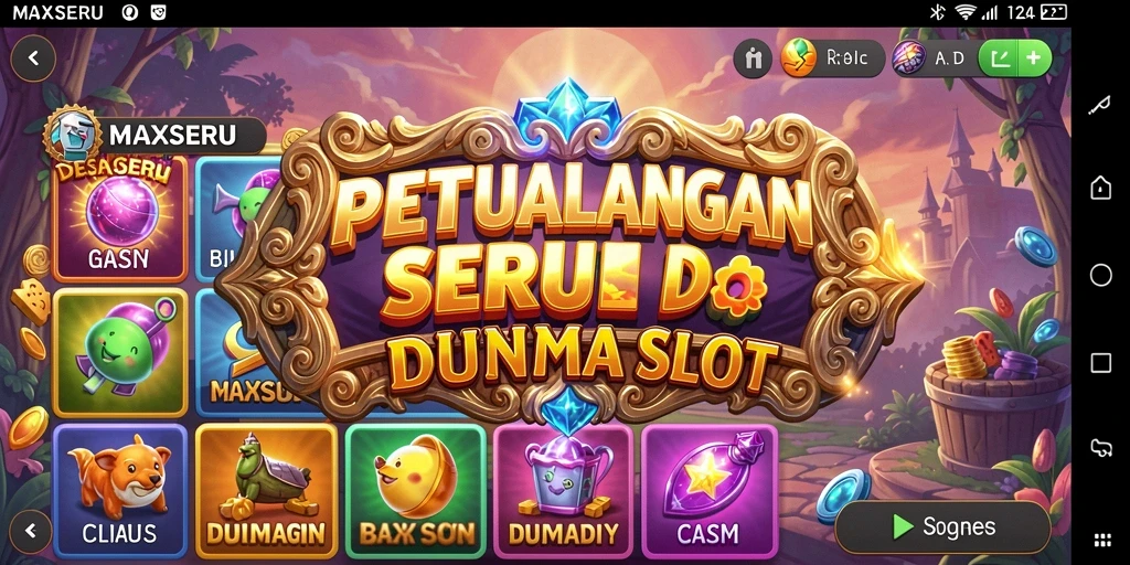 Tampilan gameplay seru MAXSERU yang penuh warna.
